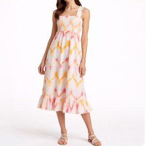 RAILS Rumi Smocked Bodice Zig Zag Tie Dye Spaghetti Strap Midi Maxi Dress Cotton